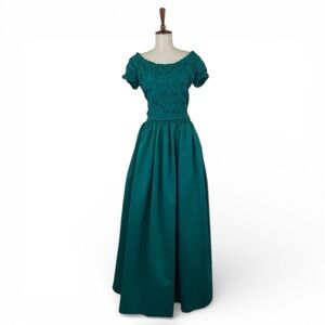 Vintage Maxi Dress Women’s M Teal 80s 90s Short Sleeve Full‎ Skirt Short Sleeve